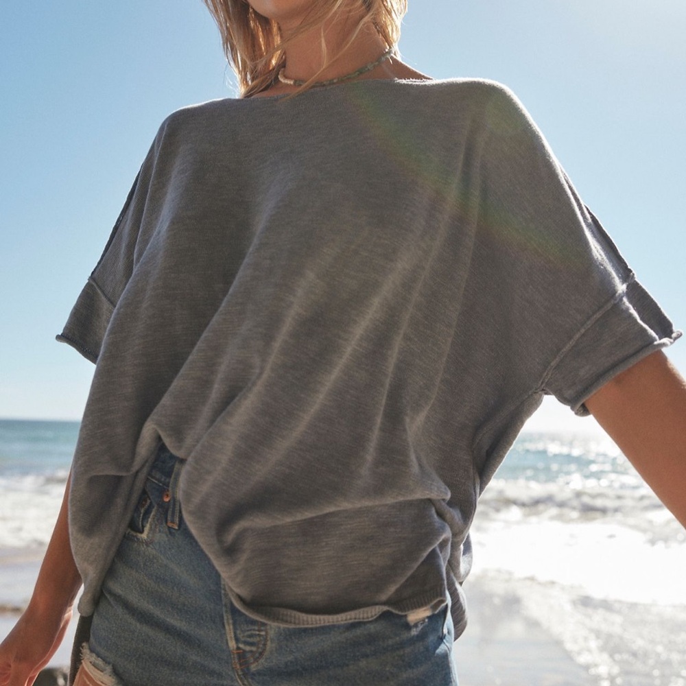 Free People Blue Boxy Short Sleeve Tee